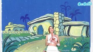 Cuki tini wilma flintstone cosplayben masturbál és cidázza a méretes fazsat
